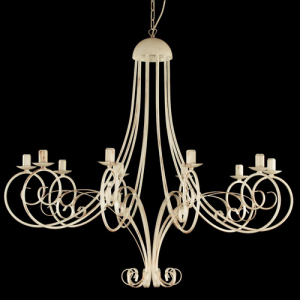 Montatura lampadario a 10 luci colore avorio con pennellate marroni