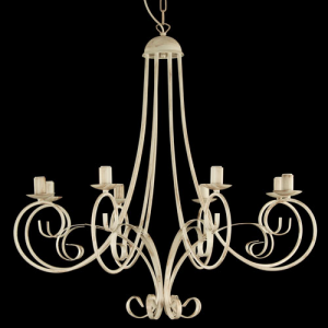 Montatura lampadario a 8 luci colore avorio con pennellate marroni