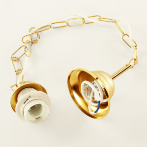Montatura sospensione lampada E27 oro lucido corona con catena e cavo elettrico bianco