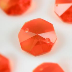 Ottagono 14 mm arancione vetro cristallo molato 16 facce 2 fori.