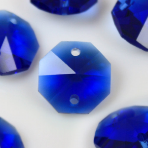 Ottagono 14 mm blu cobalto vetro cristallo molato 16 facce 2 fori.