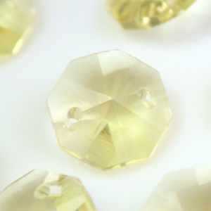 Ottagono 14 mm giallo chiaro vetro cristallo molato 16 facce 2 fori.