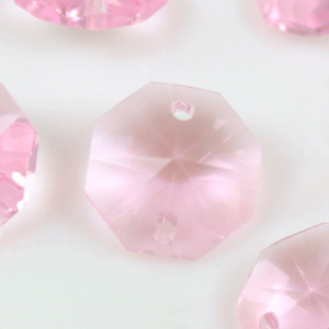 Ottagono 14 mm rosa vetro cristallo molato 16 facce 2 fori.