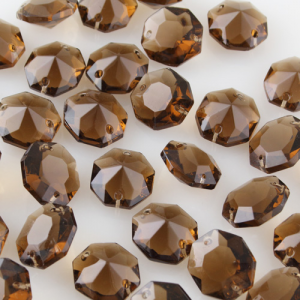 Octagon 18mm pure Bohemian crystal, smoked brown color, 2 holes