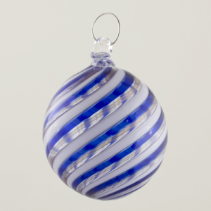 Palla Natale vetro Murano soffiato filigrana multicolore e avventurina colore blu e bianco