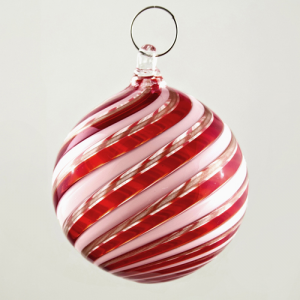 Palla Natale vetro Murano soffiato filigrana multicolore e avventurina colore rosso e bianco