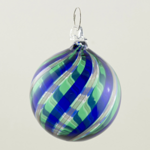Palla Natale vetro Murano soffiato filigrana multicolore e avventurina colore verde e blu