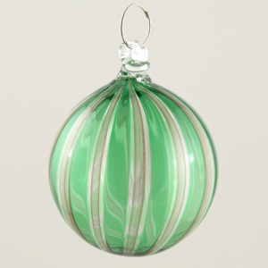 Palla Natale vetro Murano soffiato filigrana multicolore e avventurina colore verde e cristallo