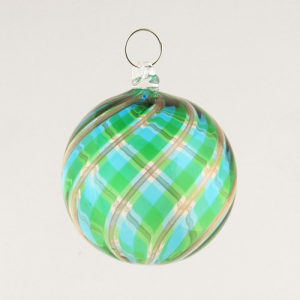 Palla Natale vetro Murano soffiato filigrana multicolore e avventurina colore verde e turchese
