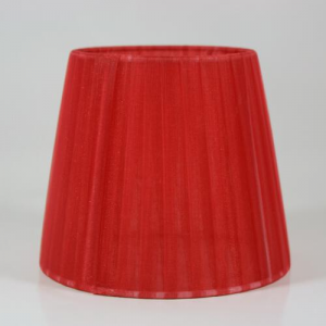 Lampshade 14x10x12 cm covered in red siena organza veil. White frame E14 connection