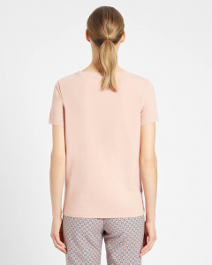 T-shirt rosa in cotone stretch con scollo tondo ampio
