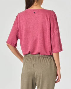 T-shirt girocollo in lino color rosa antico
