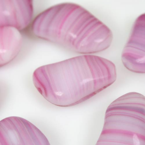 Bean bead in pink and white striped glass paste, 18 mm