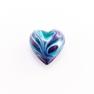 Perla di Murano a cuore 20 mm vetro acquamare e blu con avventurina blu e foro passante