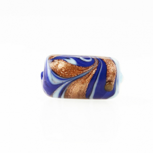 Perla di Murano cilindro Fenicio Ø9x18. Vetro blu lapis, azzurro e avventurina. Foro passante.