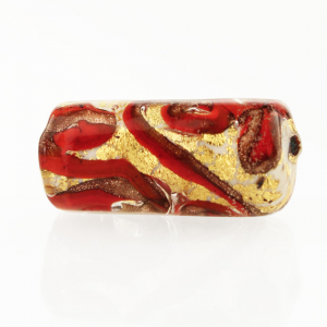 Perla di Murano cilindro Medusa Ø8x20. Vetro bianco, rosso, foglia oro e avventurina. Foro passante.