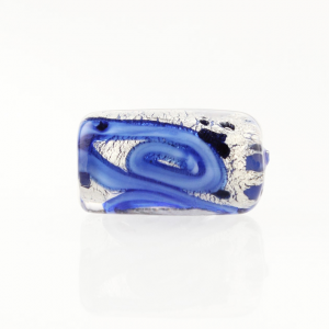 Perla di Murano cilindro Medusa Ø8x20. Vetro blu, foglia argento e avventurina blu. Foro passante.