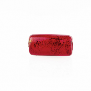 Perla di Murano cilindro Sommerso Ø8x15. Vetro rosso, foglia oro. Foro passante.