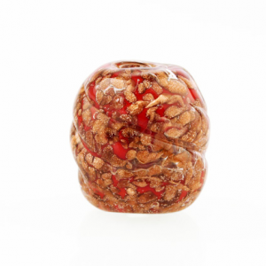 Perla di Murano melone Sommerso Ø18. Vetro rosso, con avventurina. Foro passante.