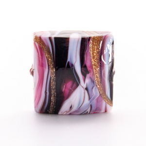 Perla di Murano quadrata 18 mm, vetro in pasta rosa nero e bianco con avventurina. Foro passante