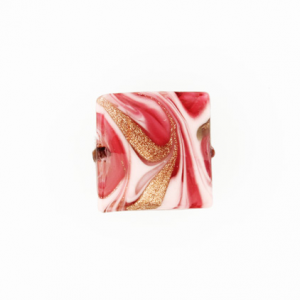 Perla di Murano schissa Fenicio Ø18. Vetro rubino e rosa e avventurina. Foro passante.