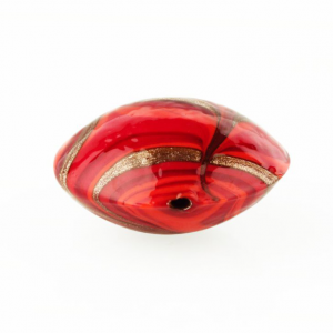 Perla di Murano schissa Fenicio Ø30. Vetro rosso e avventurina. Foro passante.