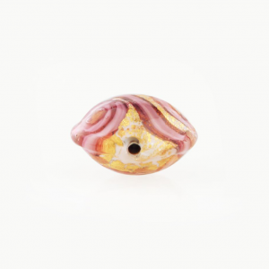 Perla di Murano schissa Medusa Ø14. Vetro rubino, foglia oro e avventurina. Foro passante.