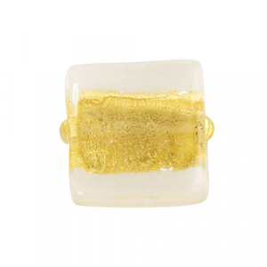 Perla di Murano schissa quadrata Ø12. Vetro sommerso ambra chiaro, foglia oro. Foro passante.