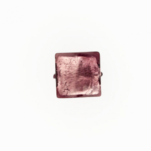 Perla di Murano schissa quadrata Ø14. Vetro sommerso ametista, foglia argento. Foro passante.