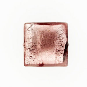 Perla di Murano schissa quadrata Ø18. Vetro sommerso ametista, foglia argento. Foro passante.