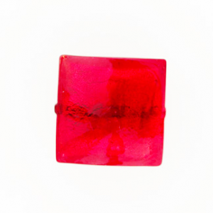 Perla di Murano schissa quadrata Ø18. Vetro sommerso rosso, foglia oro. Foro passante.