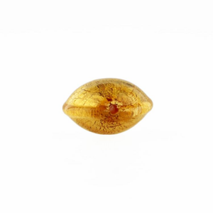 Perla di Murano schissa Sommersa Ø14. Vetro ambra e foglia oro. Foro passante.