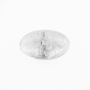 Perla di Murano schissa Sommersa Ø22. Vetro trasparente, foglia argento. Foro passante.