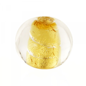 Perla di Murano tonda Sommersa Ø11. Vetro ambra, foglia oro. Foro passante.