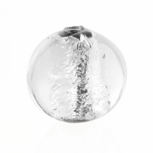 Perla di Murano tonda Sommersa Ø11. Vetro trasparente, foglia argento. Foro passante.