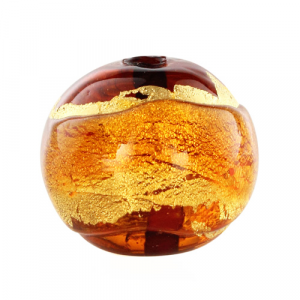 Murano round submerged pearl Ø16. Amber, topaz and gold leaf glass. Through hole.