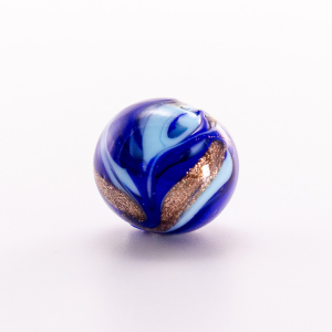 Perla di Murano tonda vetro fenicio blu e azzurro Ø16. Foglia oro o argento con avventurina. Foro passante.