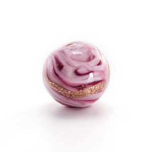 Perla di Murano tonda vetro fenicio rosa e rubino Ø14. Paste vitree con avventurina. Foro passante.