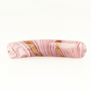 Perla di Murano tubo curvo Fenicio Ø10x48. Vetro bianco, rosa e avventurina. Foro passante.