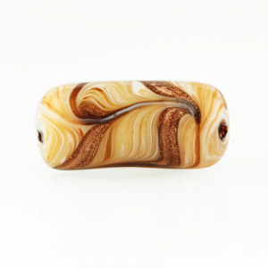 Perla di Murano tubo curvo Fenicio Ø9x23. Vetro ambra, avorio, topazio e avventurina. Foro passante.