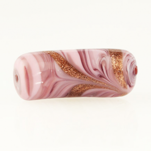Perla di Murano tubo curvo Fenicio Ø9x23. Vetro bianco, rosa e avventurina. Foro passante.