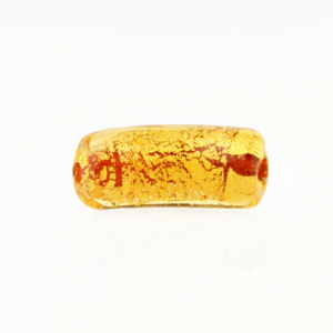 Perla di Murano tubo curvo Sommerso Ø8x18. Vetro ambra foglia oro. Foro passante.