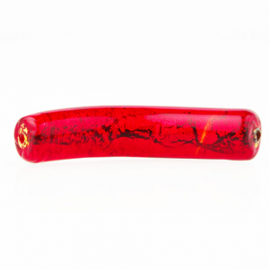 Perla di Murano tubo curvo Sommerso Ø8x40. Vetro rosso foglia oro. Foro passante.
