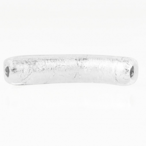 Perla di Murano tubo curvo Sommerso Ø8x40. Vetro trasparente, foglia argento. Foro passante.