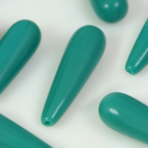 Perla goccia in pasta di vetro verde acquamare, 1 foro, 24 mm