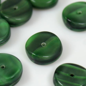 Perla tonda piatta in pasta di vetro screziata verde e verde scuro, 4 mm