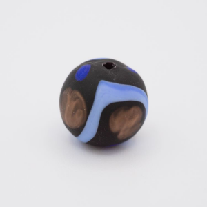 Perla tonda Tribale Ø16 vetro Murano nero opaco decori blu/acquamare/avventurina con foro per bigiotteria
