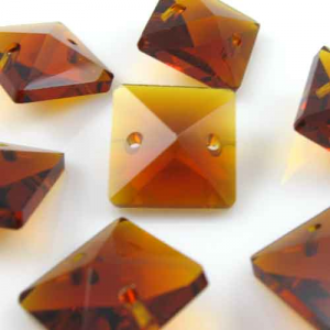 Quadruccio 14 mm ambra caldo cristallo vetro sfaccettato 2 fori