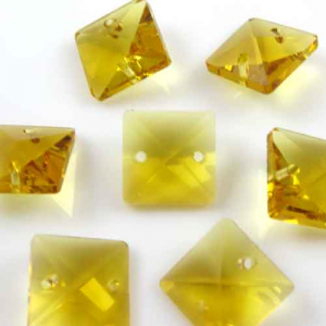 Quadruccio 14 mm giallo cristallo vetro sfaccettato 2 fori