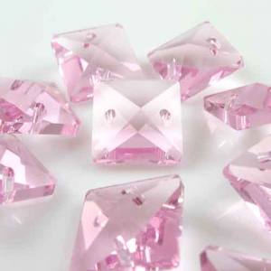 Quadruccio 14 mm rosa cristallo vetro sfaccettato 2 fori